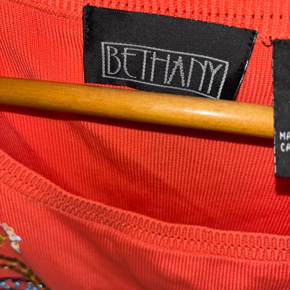 BETHANY Embroidered Palm Trees Sleeveless Top - Size Large - Color Orange - Picture 6 of 8